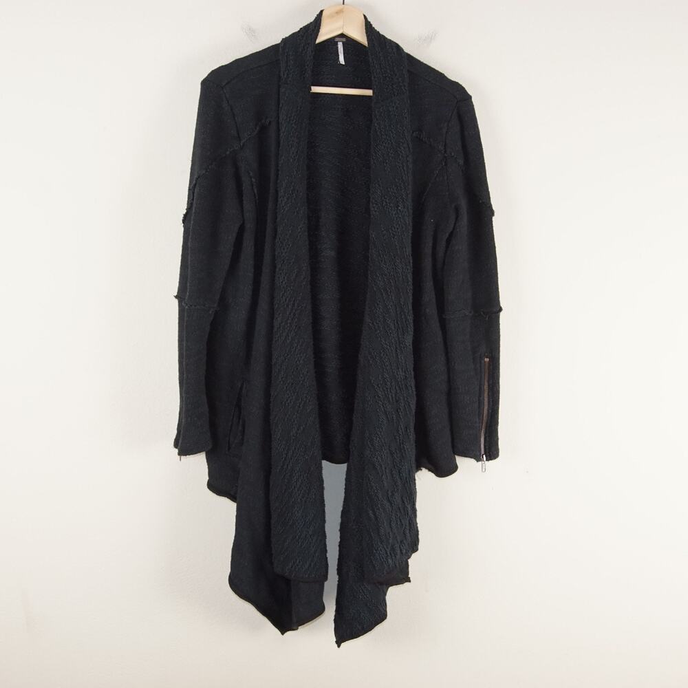 Free People Cotton Blend Black In The Loop Draped Front Cardigan Womens Sz S